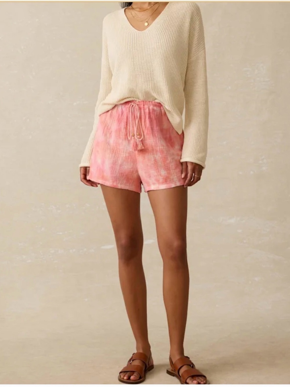Faherty Coral Pink Tie-Dye Drawstring Shorts